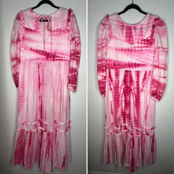 Alix of Bohemia Pink Shibori Tie Dye Plume Maxi Dress Size Small - Picture 3 of 9
